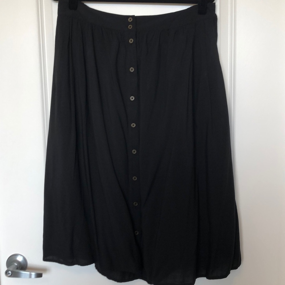 Black Button-front Midi Skirt